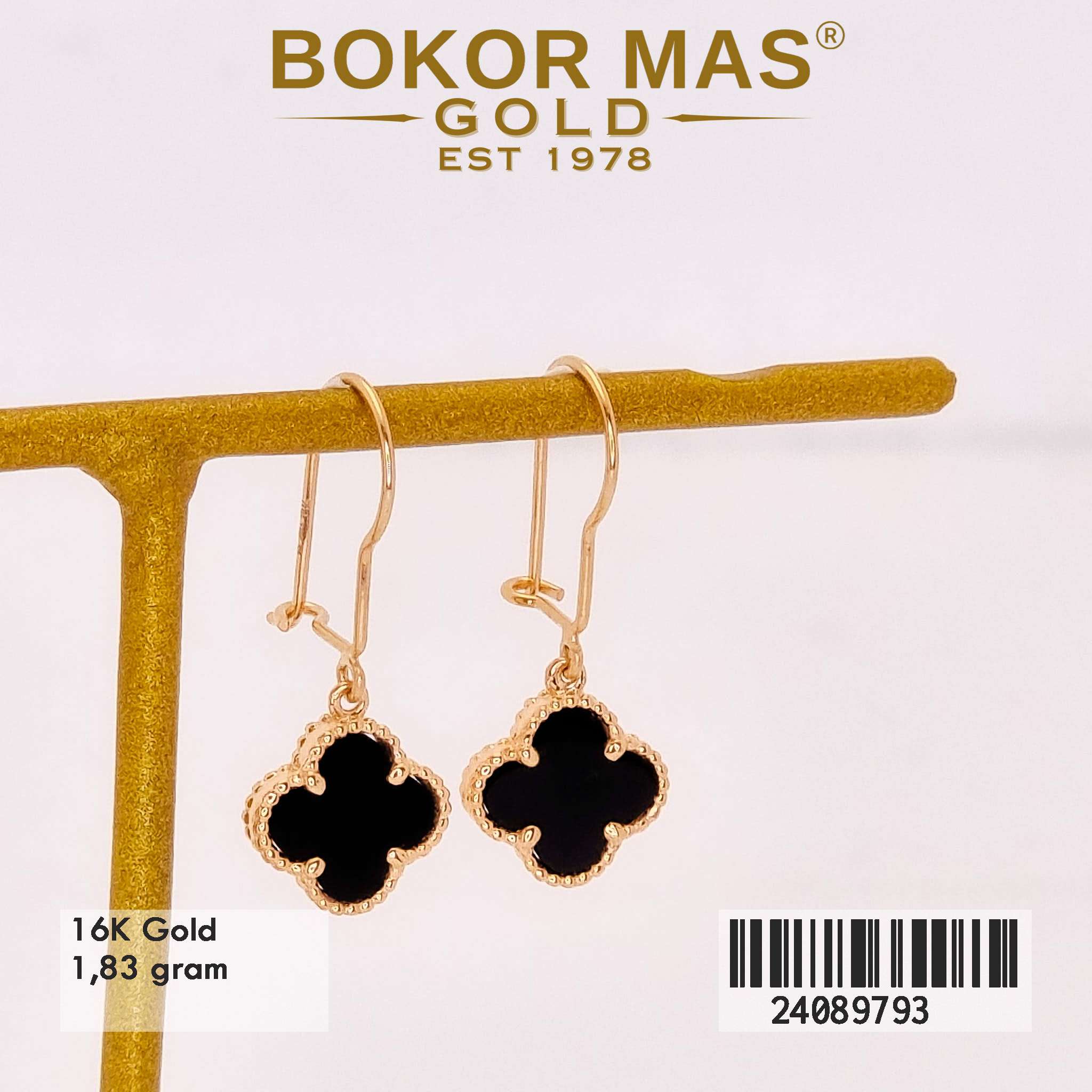 Anting Variasi Clover Hitam Gantung - 24089793 - 16K