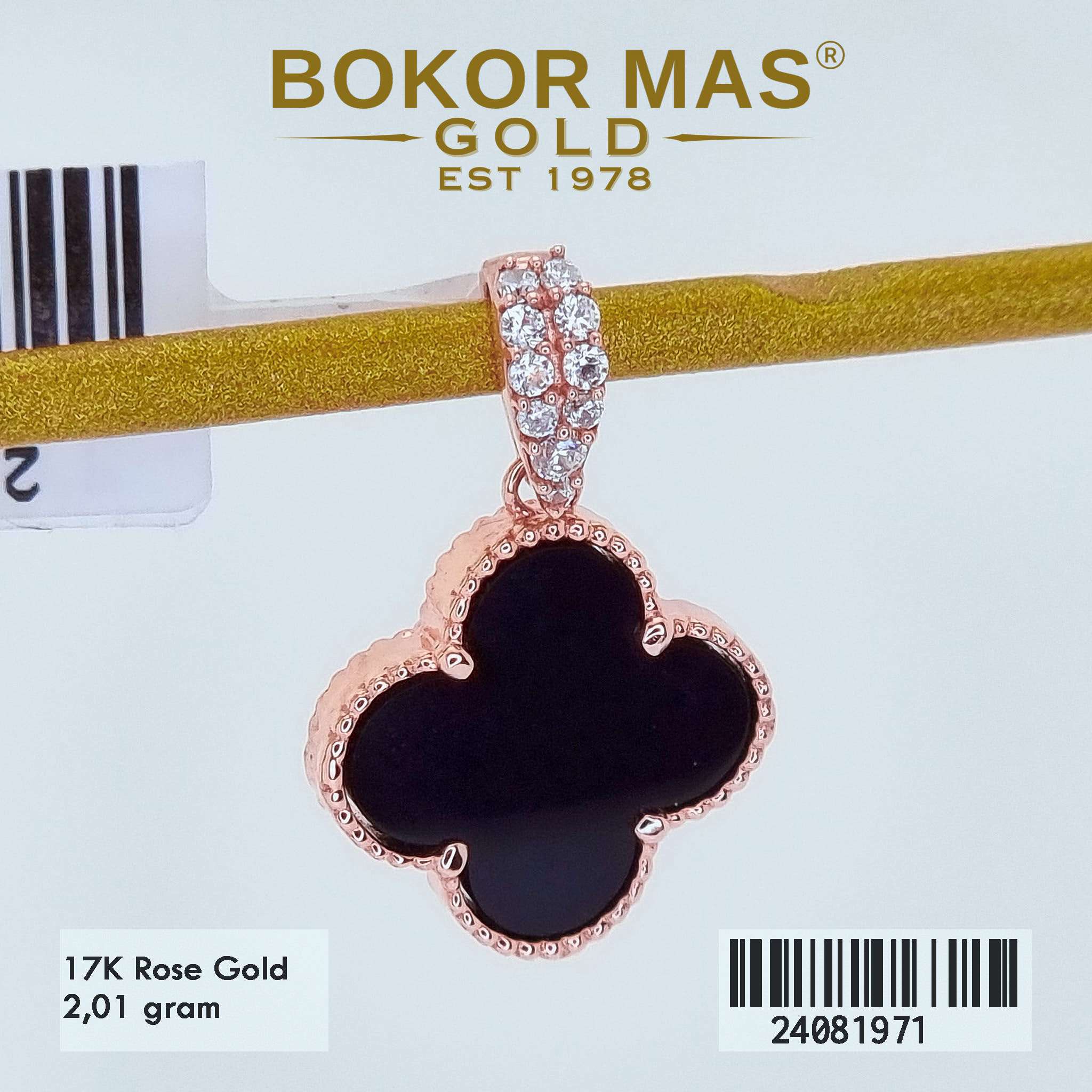 Liontin Clover Hitam Variasi Permata Putih - 24081971 - 17K
