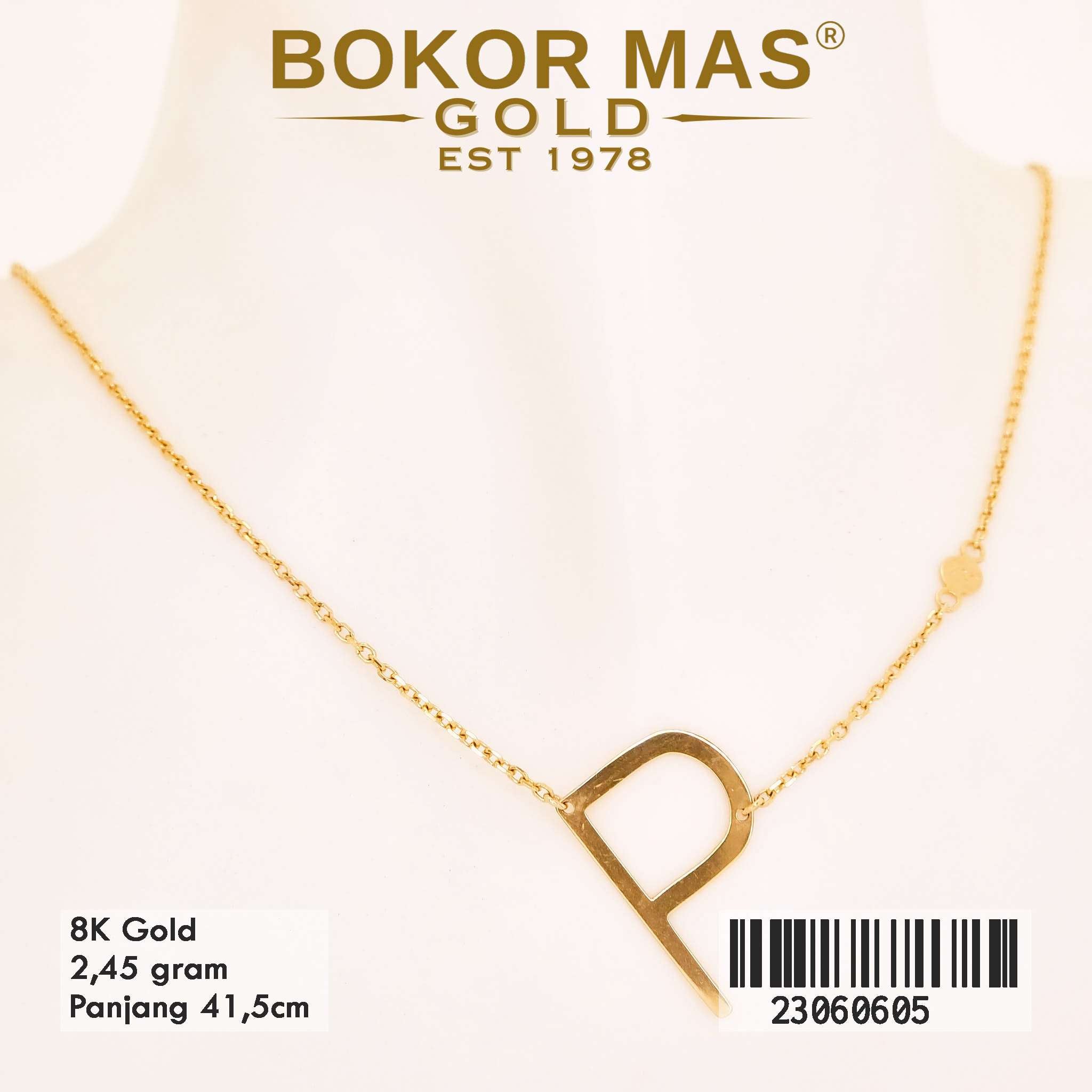 Kalung Huruf P Variasi Tanpa Permata - 23060605 - 8K