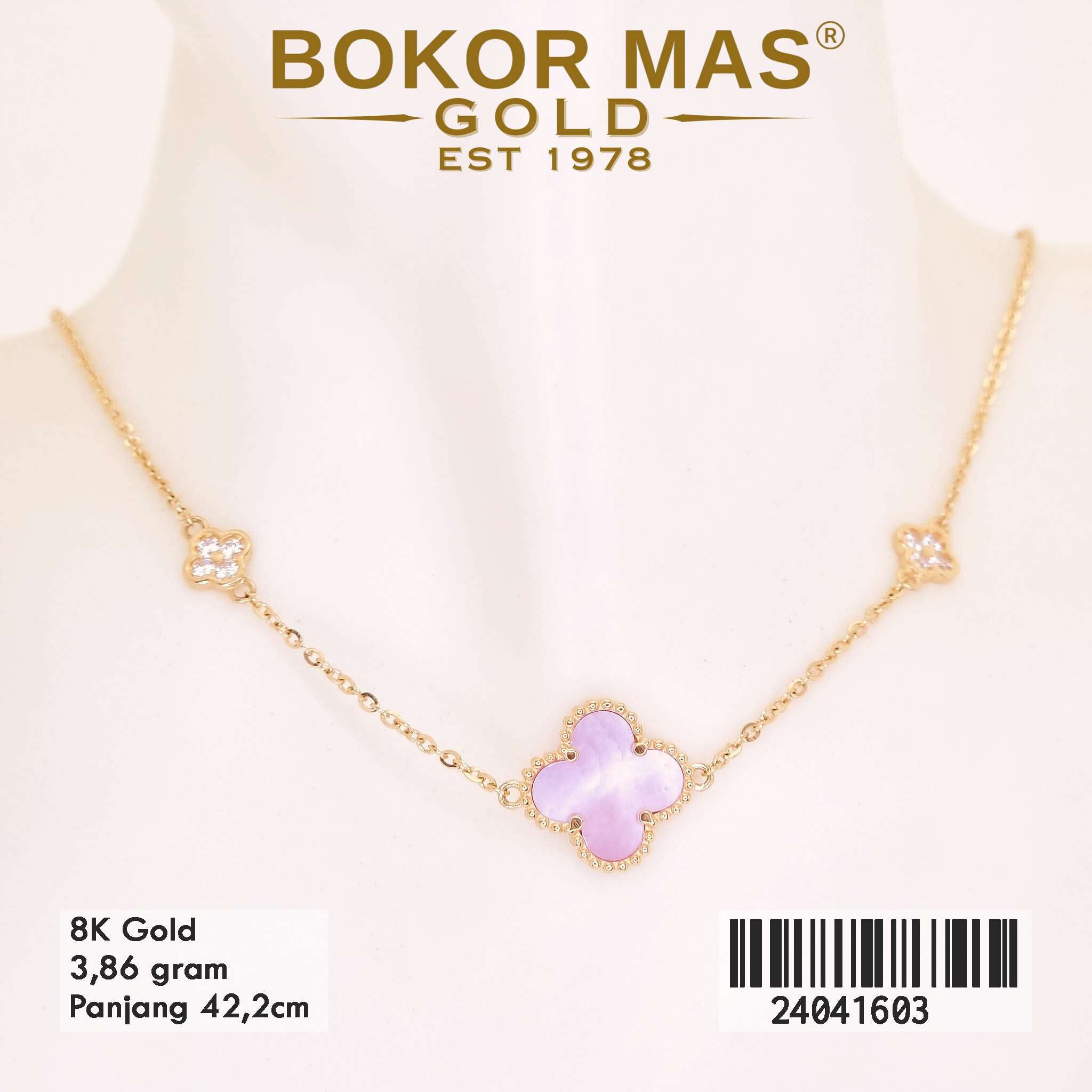 Kalung Clover Pink Variasi Permata Putih - 24041603 - 8K