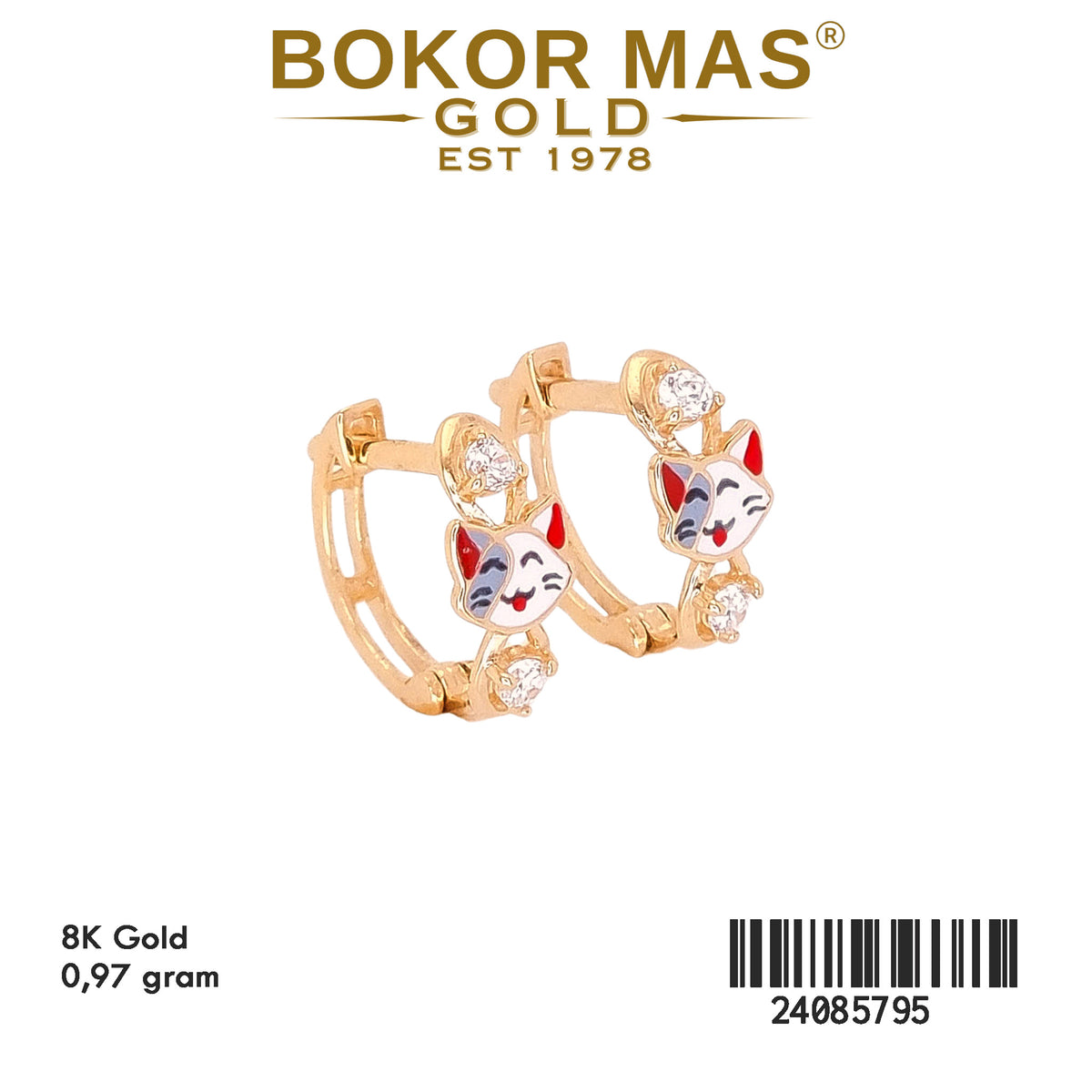 Anting Emas Klip Anak Meow Variasi Permata - 24085795 - 8K