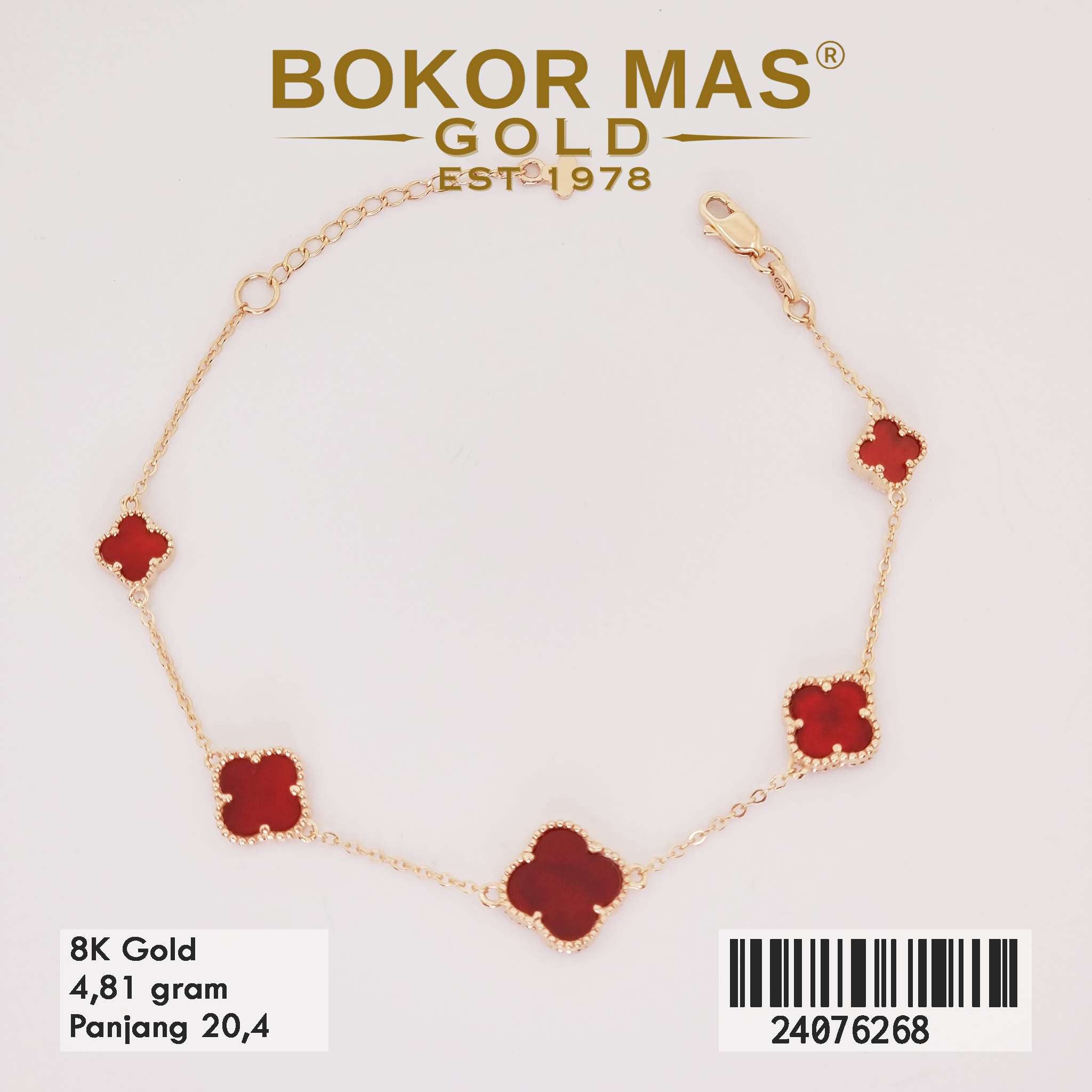 Gelang Tangan Rantai Variasi Clover Merah - 24076268 8K