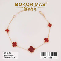 Gelang Emas  Rantai Variasi Clover Merah - 24076268 8K
