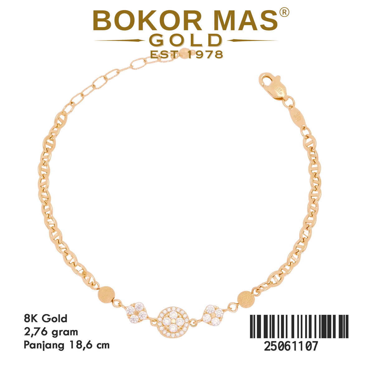Gelang Rantai Hermei Variasi Permata - 25061107 - 8K