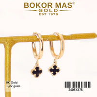 Anting Emas Klip Clover Cat Hitam Variasi Tanpa Permata - 24064378 - 8K