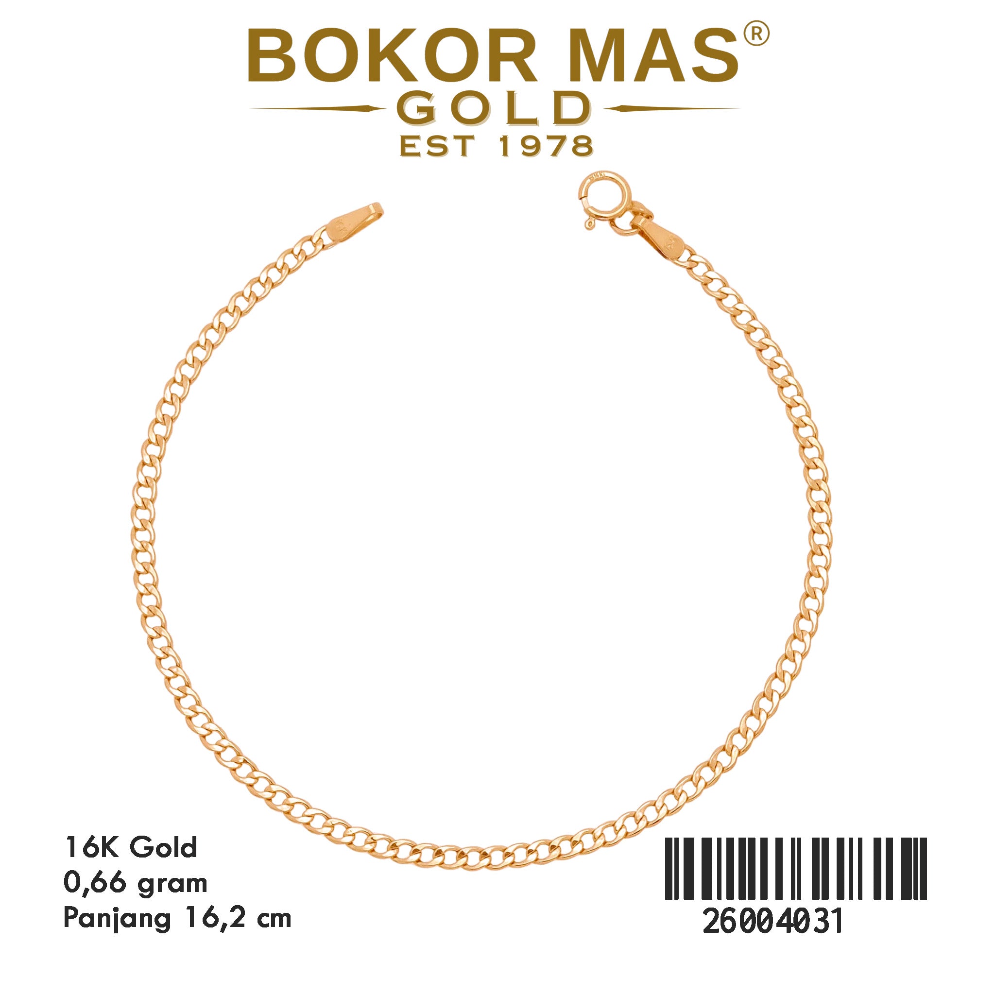 Gelang Rantai Variasi Tanpa Permata -  26004031 - 16K