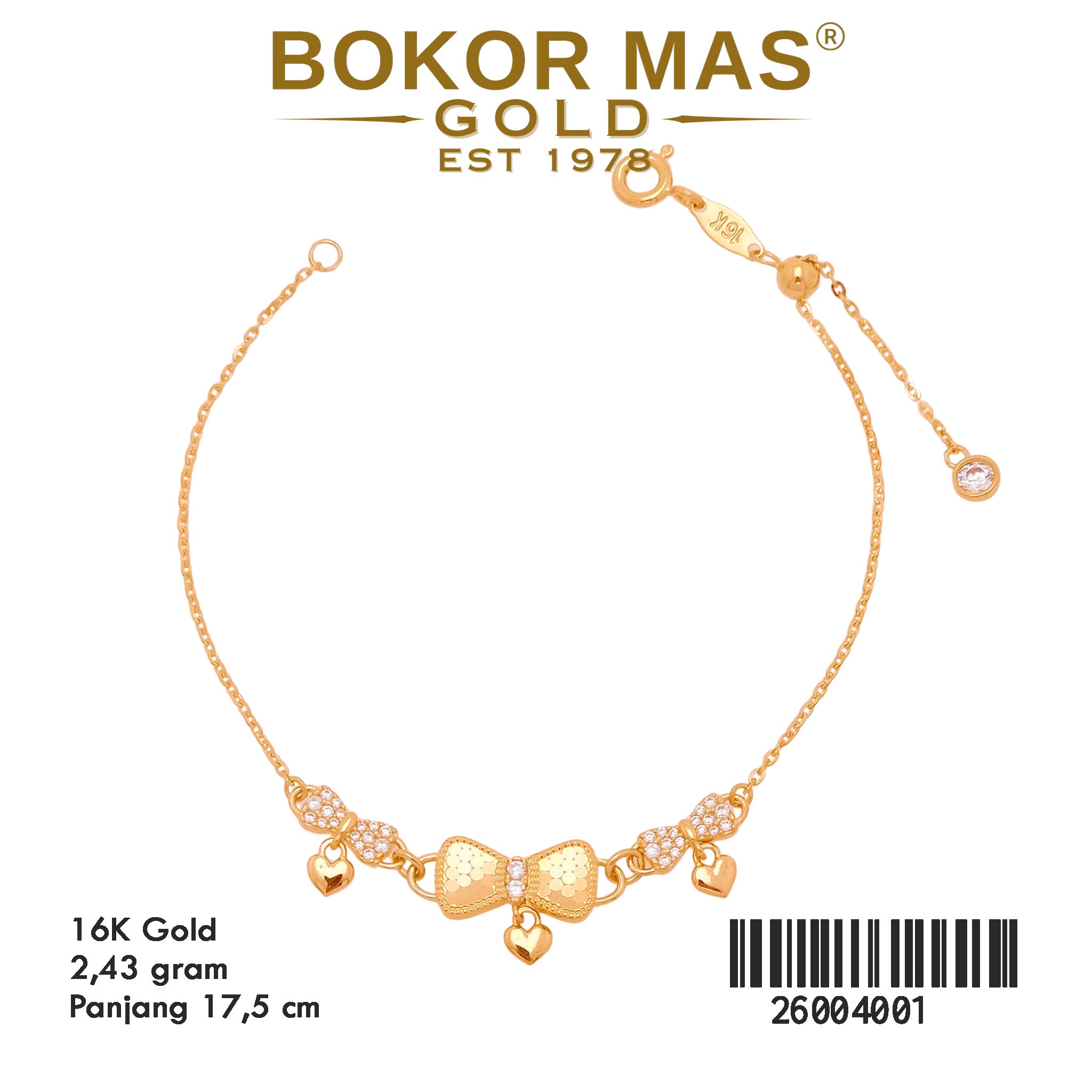 Gelang Rantai Variasi Pita Permata  - 26004001 - 16K