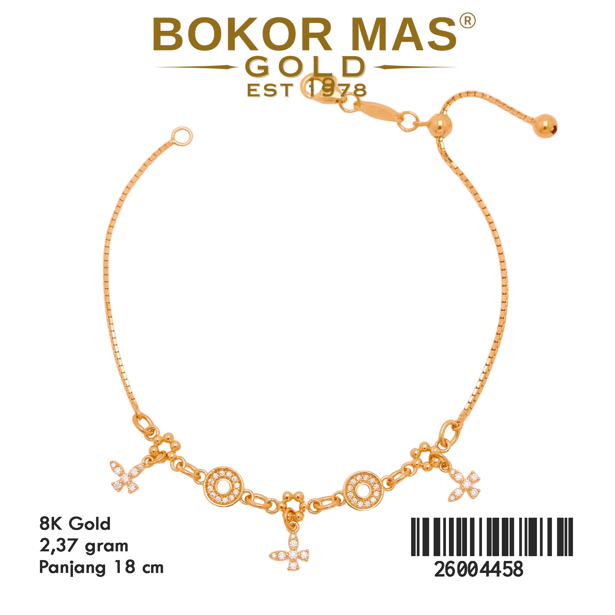 Gelang Rantai Itali Serut Variasi Permata -  26004458 - 8K
