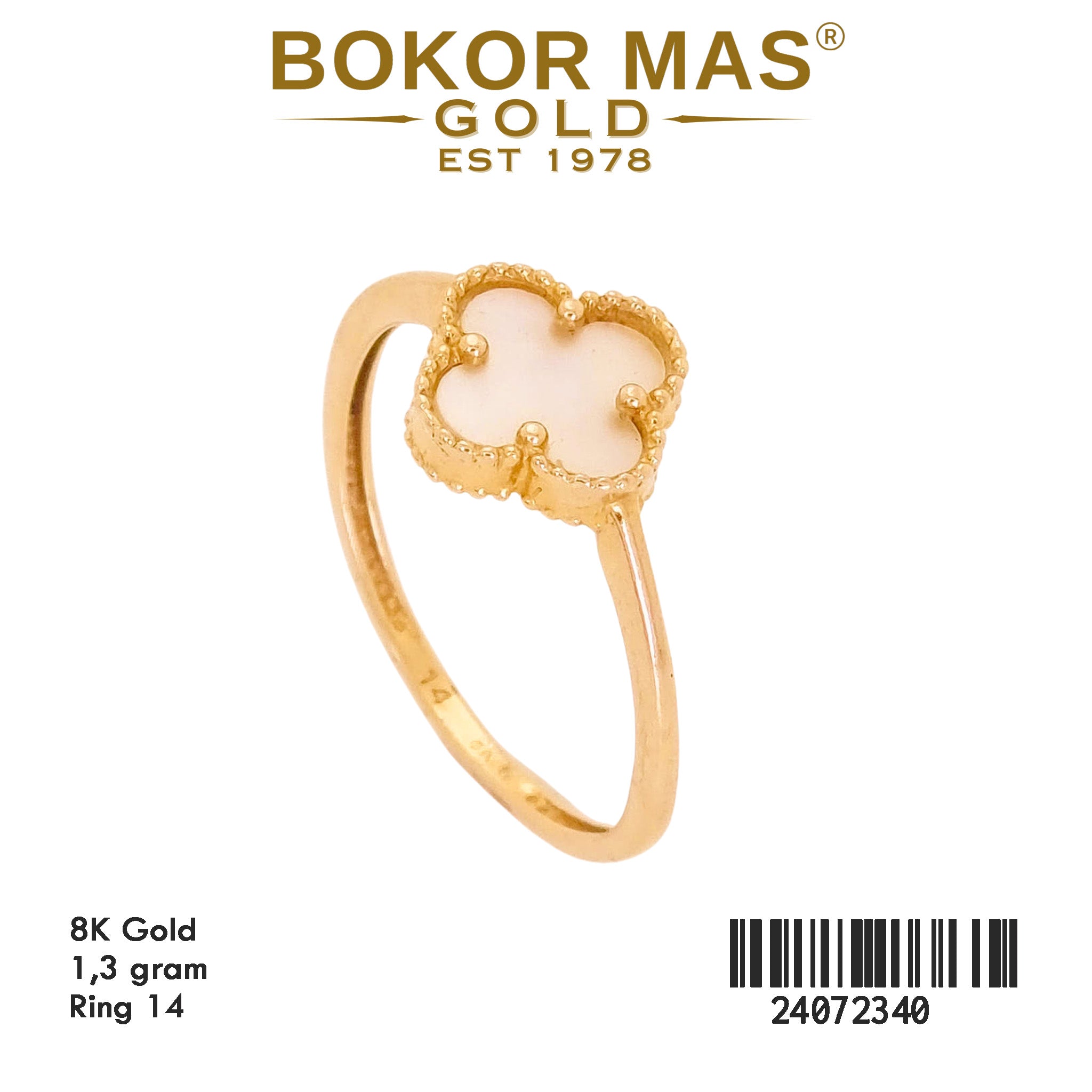 Cincin Emas Variasi Clover Putih - 24072340 - 8K
