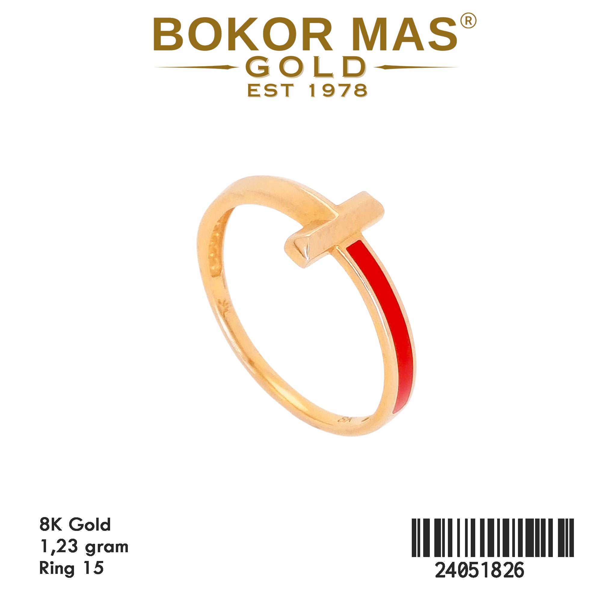Cincin Emas Tiff Variasi Cat Merah Tanpa Permata - 24051826 - 8K