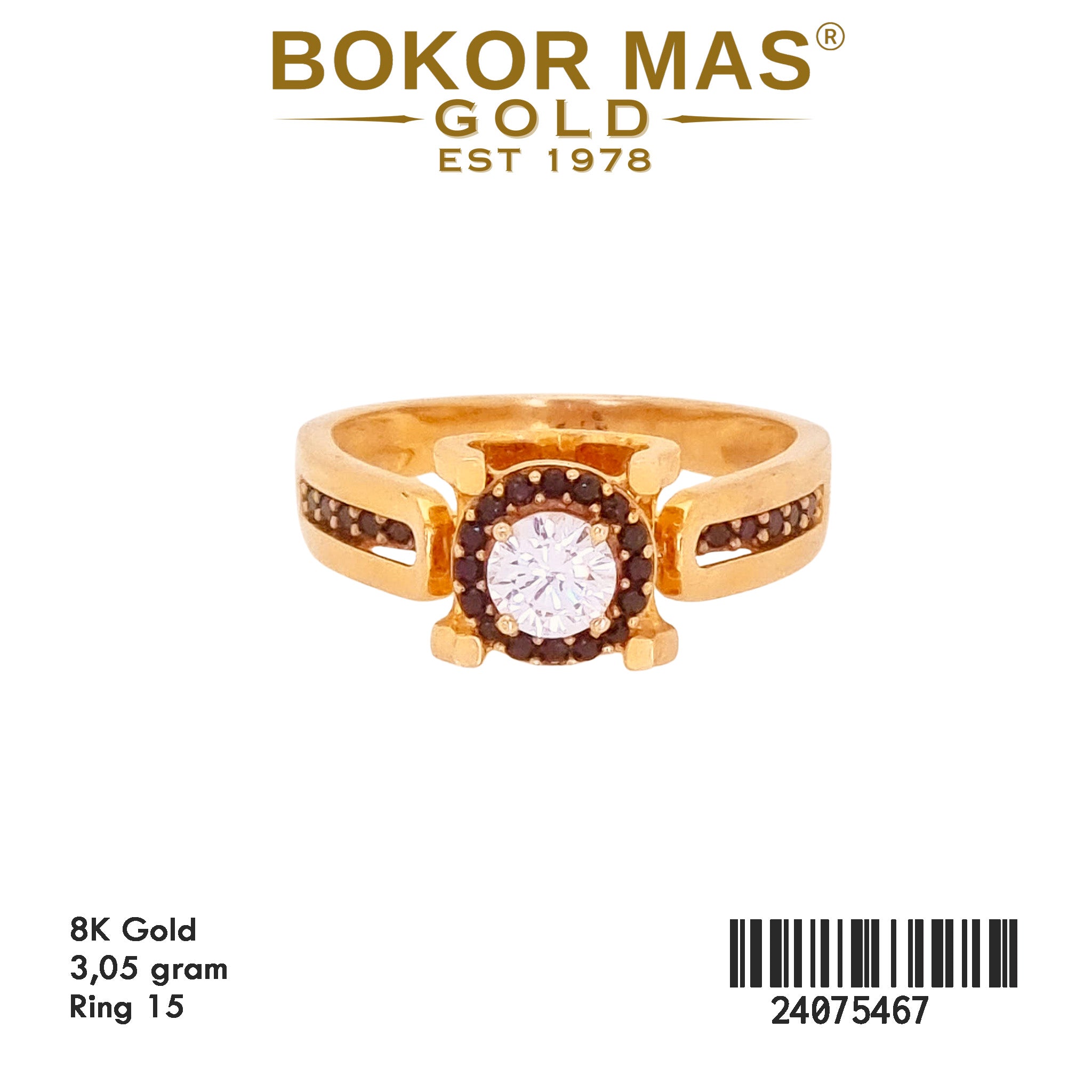 Cincin Emas Variasi Permata Hitam Putih - 24075467 - 8K
