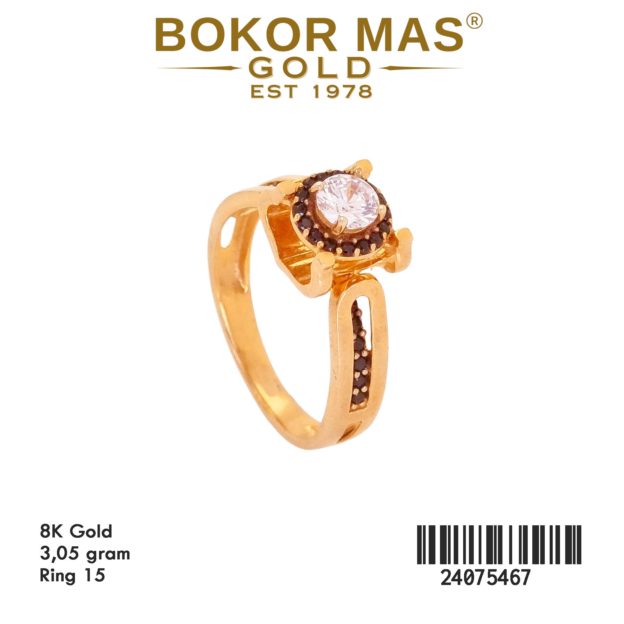 Cincin Emas Variasi Permata Hitam Putih - 24075467 - 8K