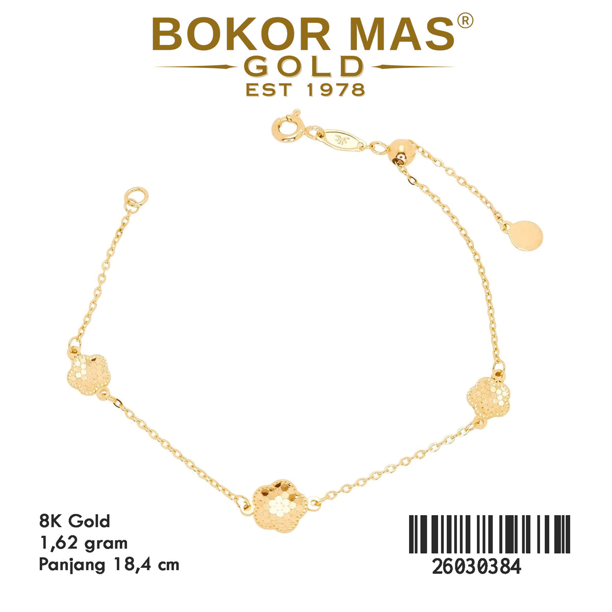 Gelang Rantai Serut Variasi Bunga - 26030384 - 8K