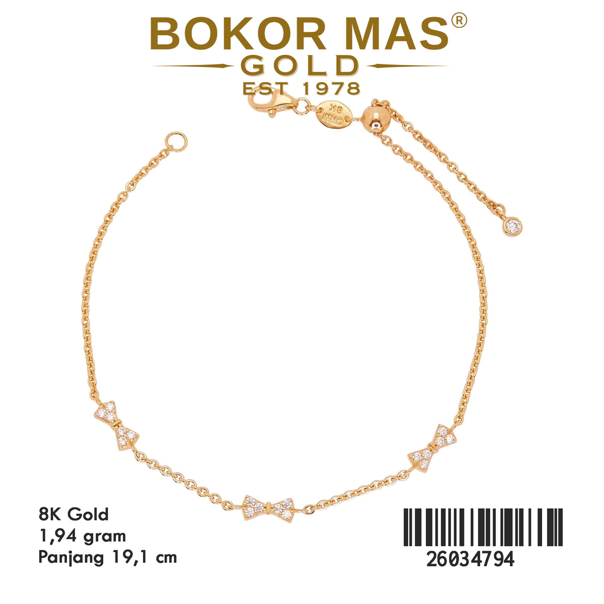 Gelang Rantai Serut Variasi Pita Permata - 26034794 - 8K