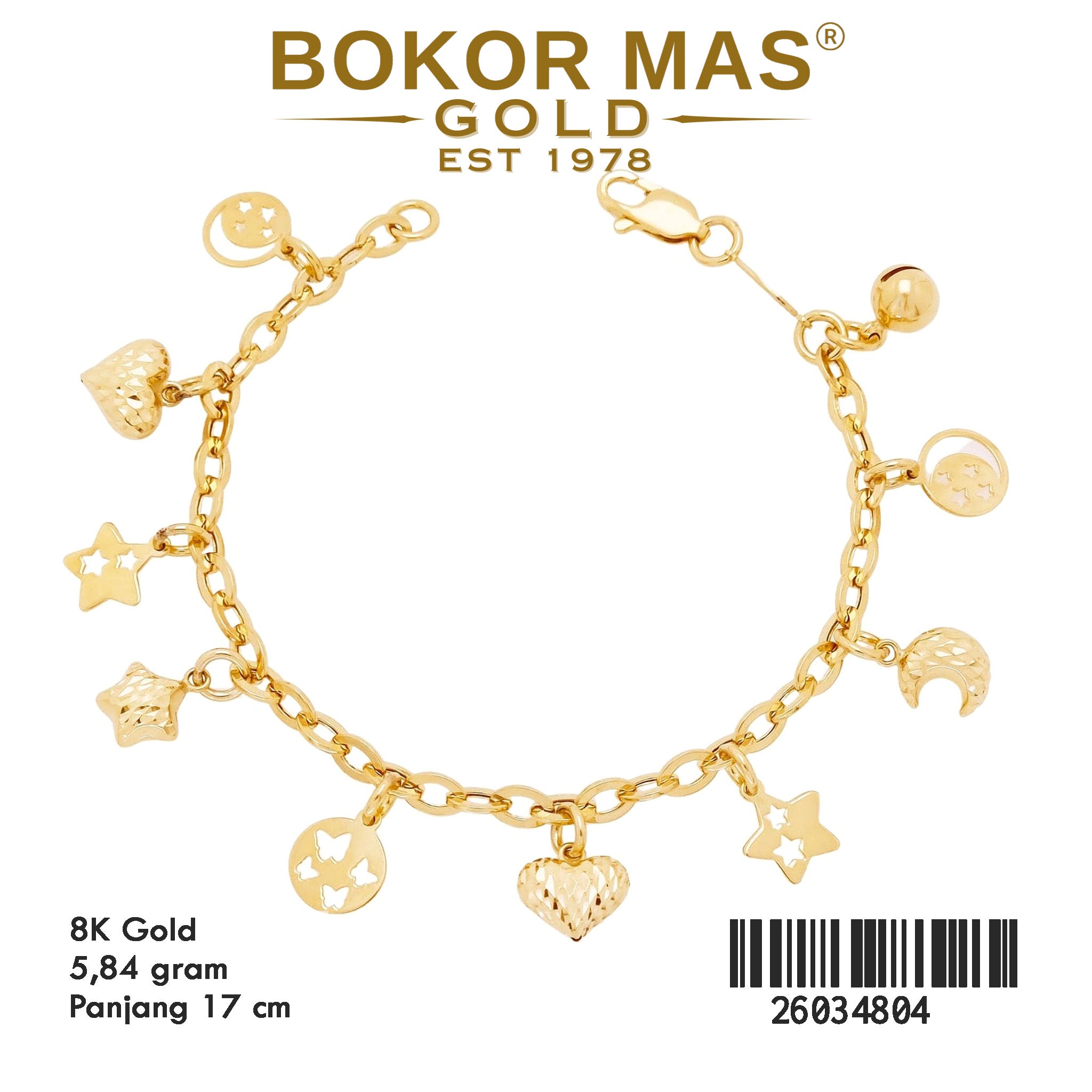 Gelang Rantai Variasi Mainan Bulan Bintang - 26034804 - 8K