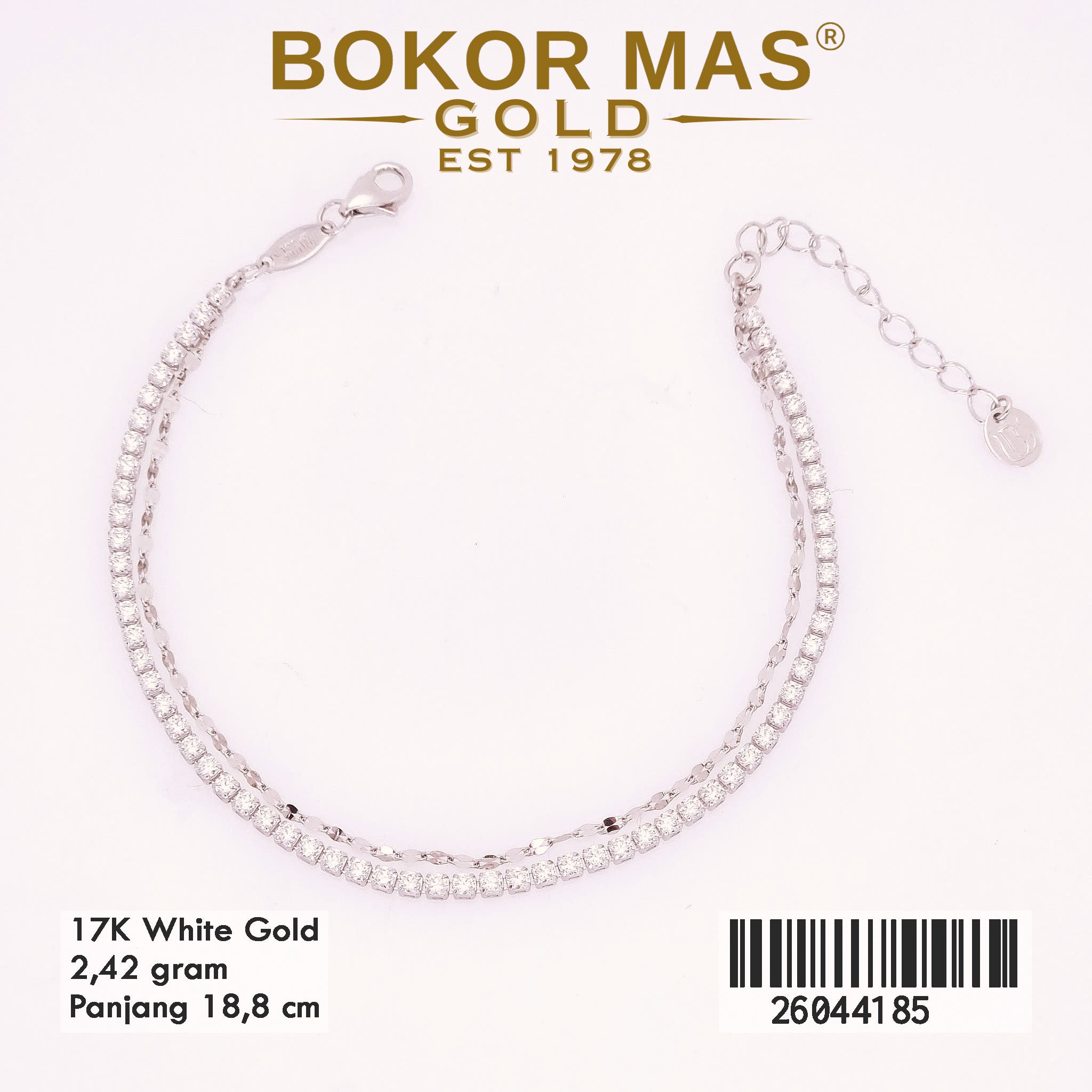 Gelang Rantai Dua Layer Permata Whitegold - 26044185 - 17K