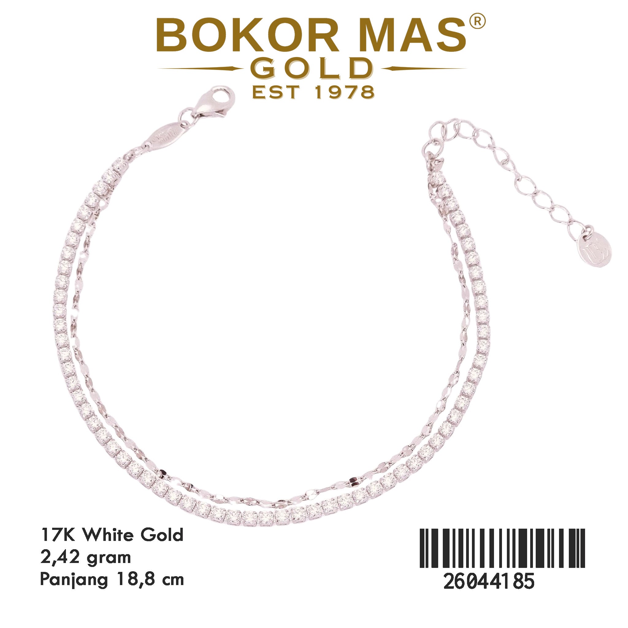 Gelang Rantai Dua Layer Permata Whitegold - 26044185 - 17K