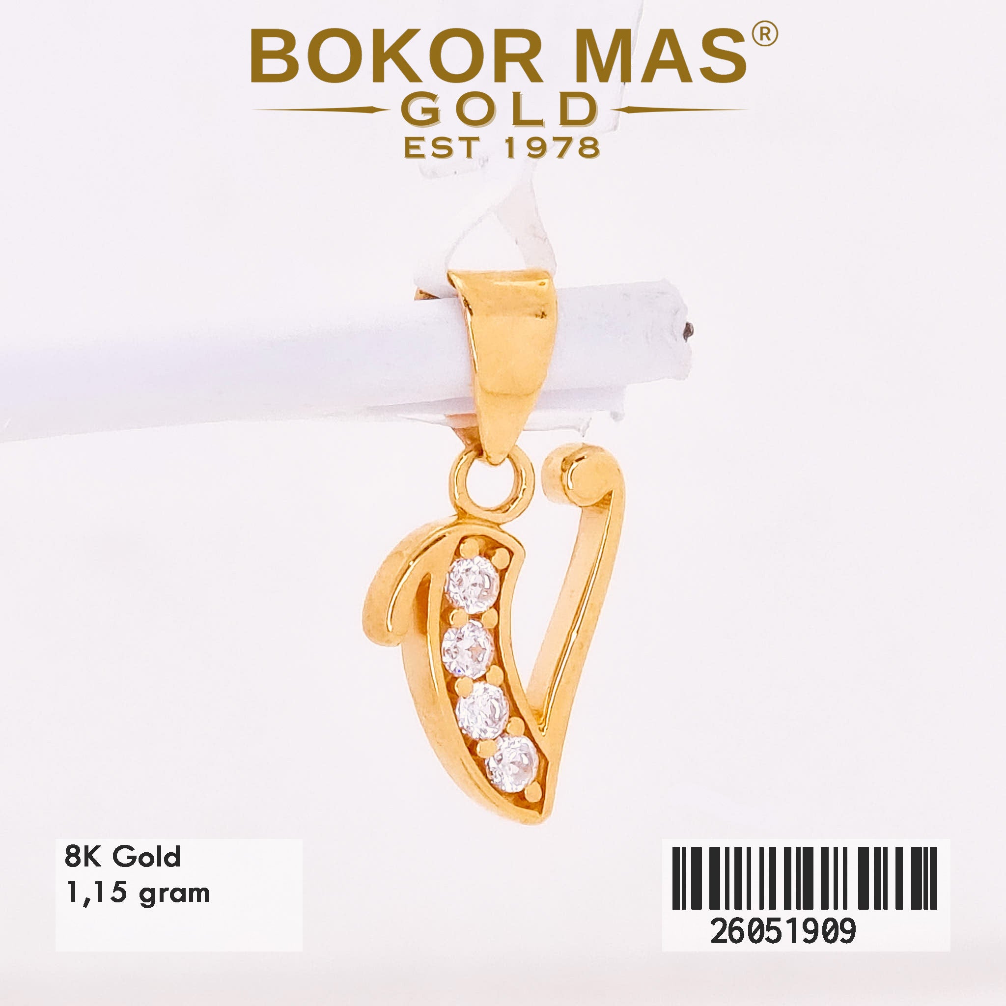 Liontin Huruf V Permata - 26051909 - 8K