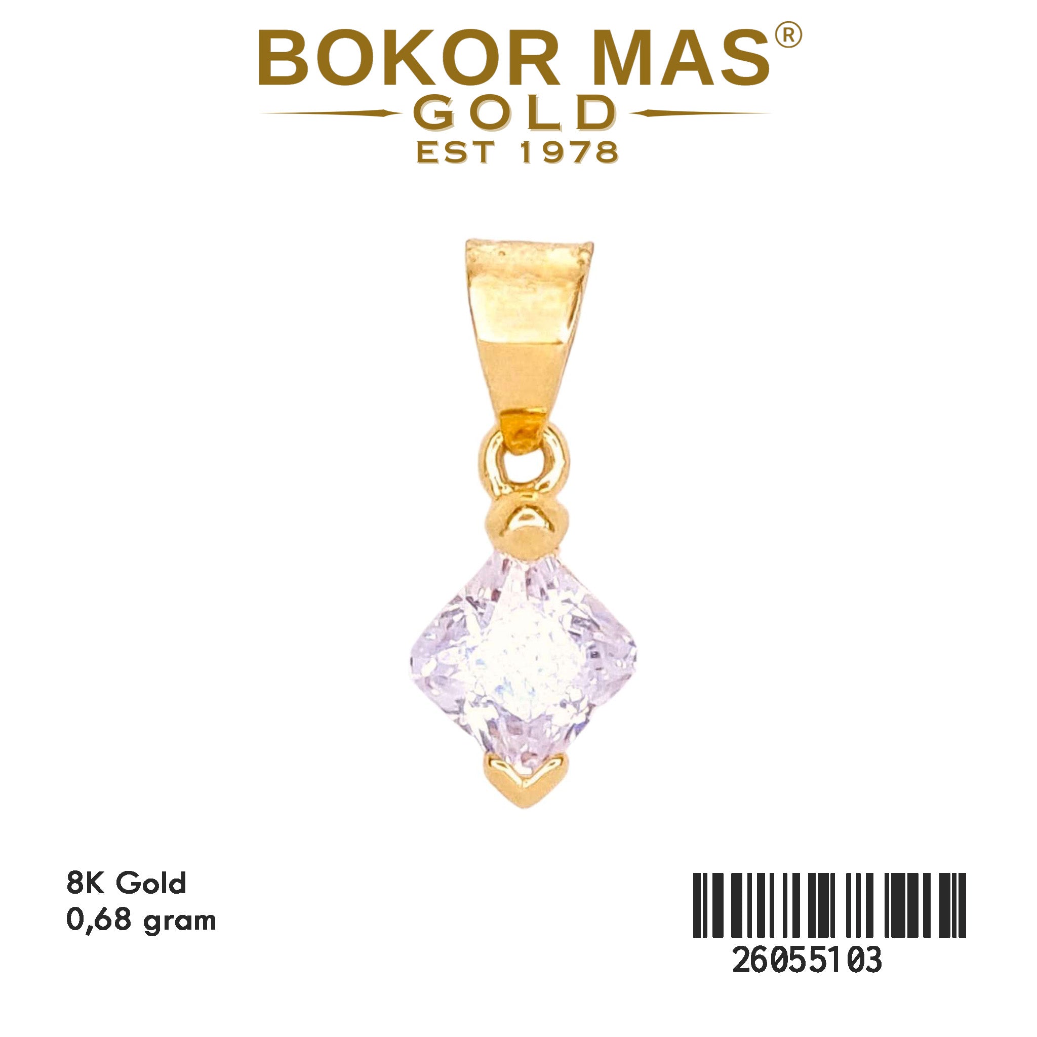 Liontin Permata Solitaire Kotak - 26055103 - 8K