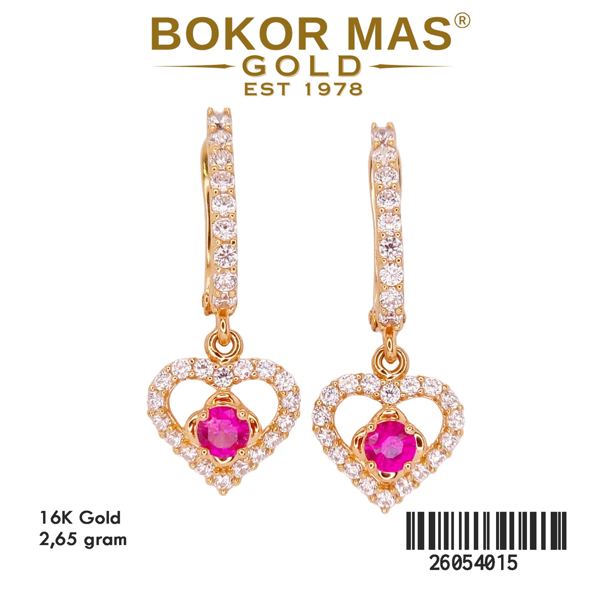 Anting Klip Hati Permata Merah - 16K