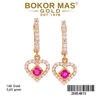 Anting Klip Hati Permata Merah - 16K