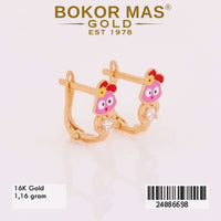 Anting  Emas Klip Anak Owl Pink Variasi Permata  - 24086698 - 16K