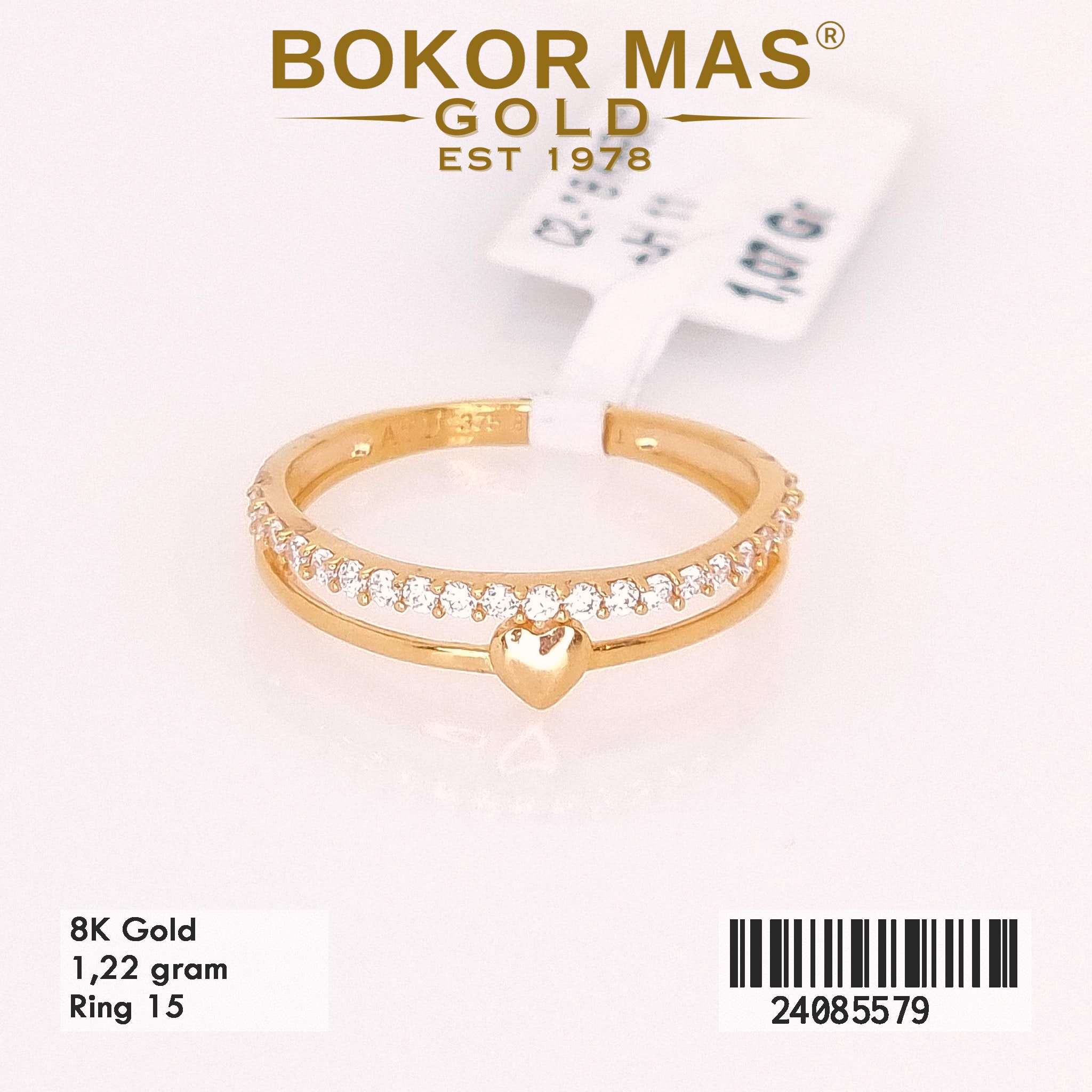 Cincin Variasi Dua Layer Hati Permata - 24085579 - 8K