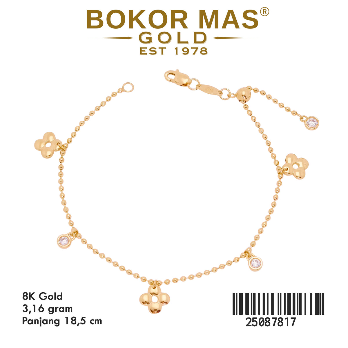 Gelang Rantai Serut Variasi Bunga - 25087817 - 8K