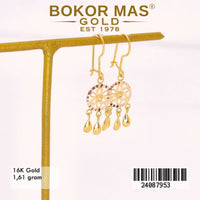 Anting Emas  Desi Gantung Variasi Bunga Tanpa Permata - 24087953 - 16K