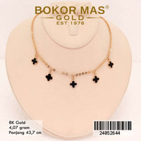 Kalung Emas Holotifani Variasi Clover Hitam Juntai - 24052644 - 8K
