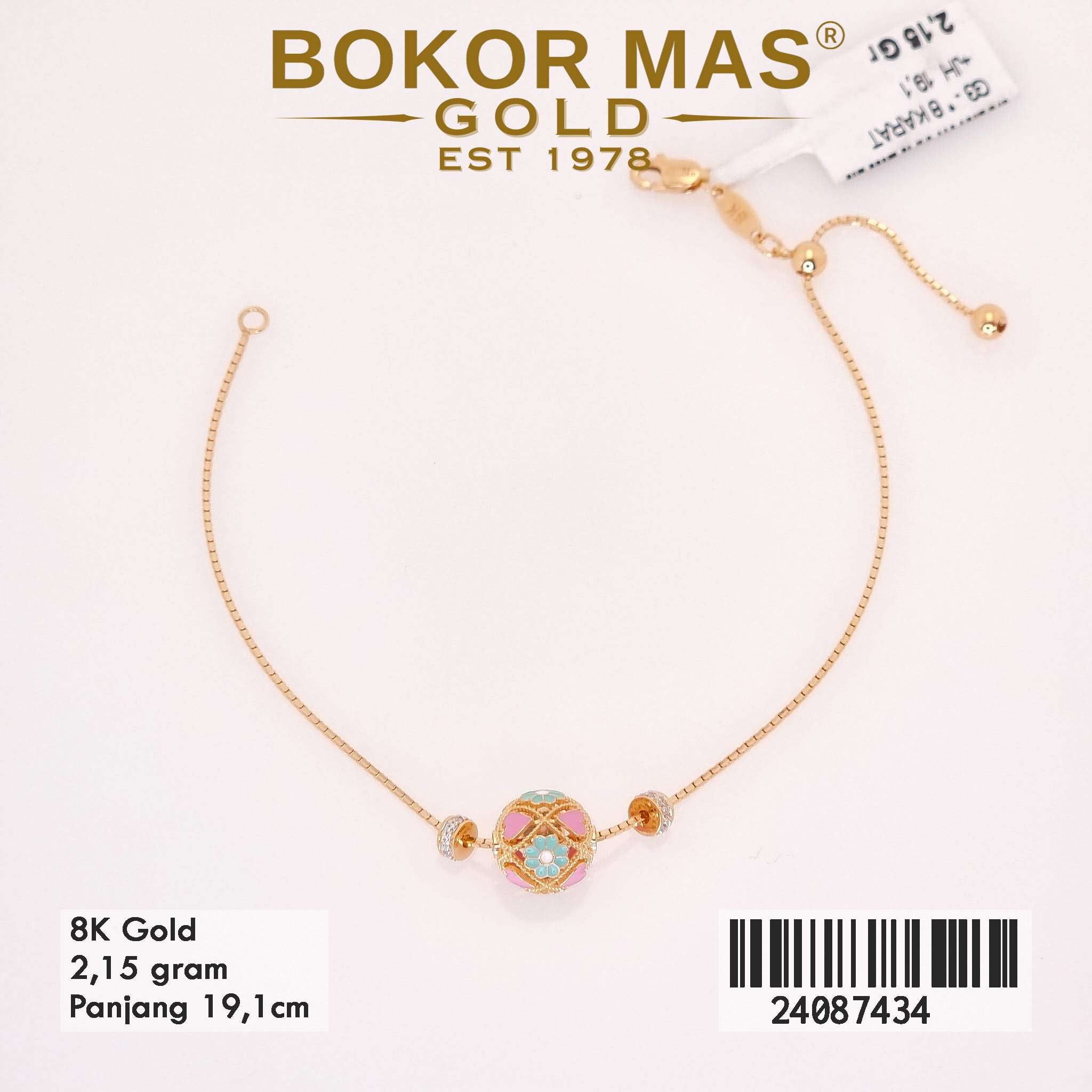 Gelang Rantai Itali Variasi Bola Permata - 24087434 - 8K