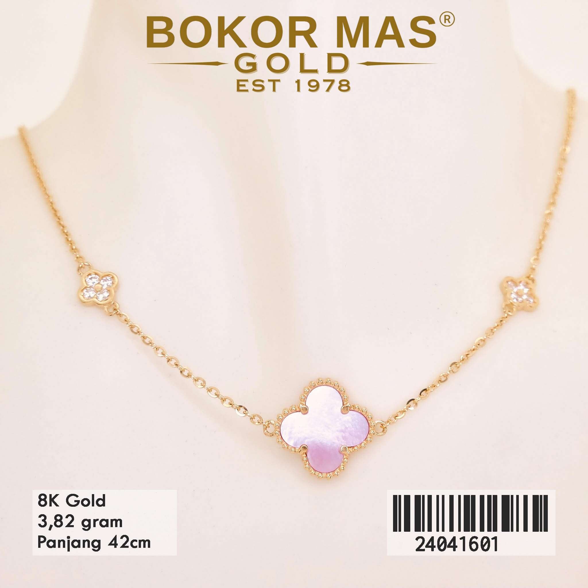 Kalung Clover Pink Variasi Permata - 24041601 - 8K
