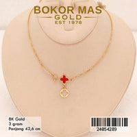 Kalung Emas Siyem Variasi Clover Merah Permata - 24054289 - 8K