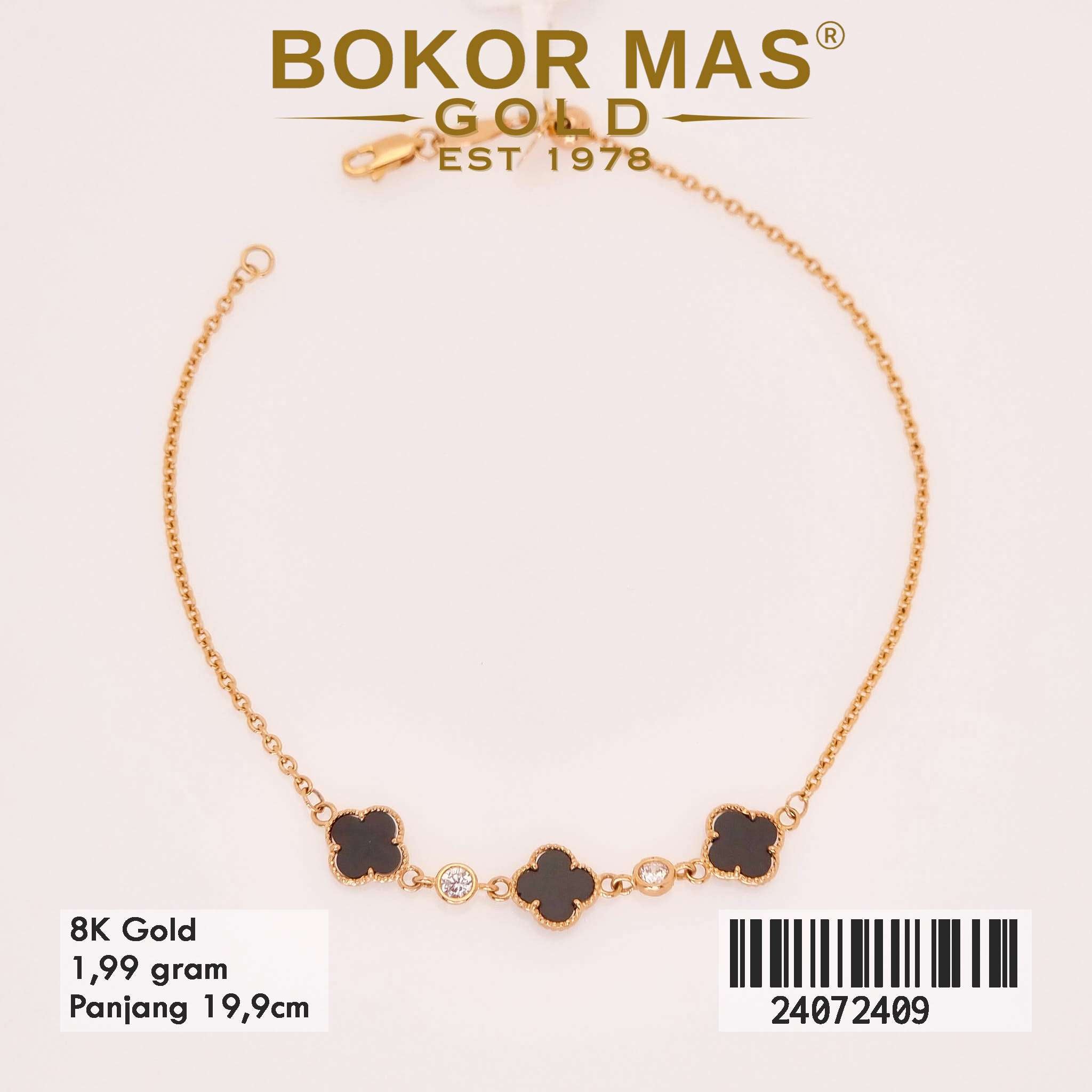 Gelang Rantai Siyem serut Variasi Clover Hitam Tiga - 24072409 - 8K