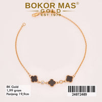 Gelang Emas  Rantai Siyem serut Variasi Clover Hitam Tiga - 24072409 - 8K