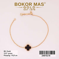 Gelang Emas Rantai Siyem Variasi Clover Hitam - 24076278 - 8K