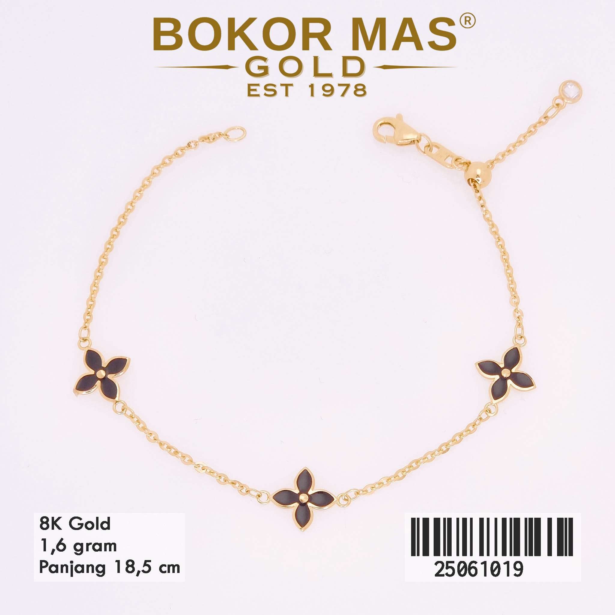 Gelang Emas Rantai Variasi Bunga Hitam - 25061019 - 8K
