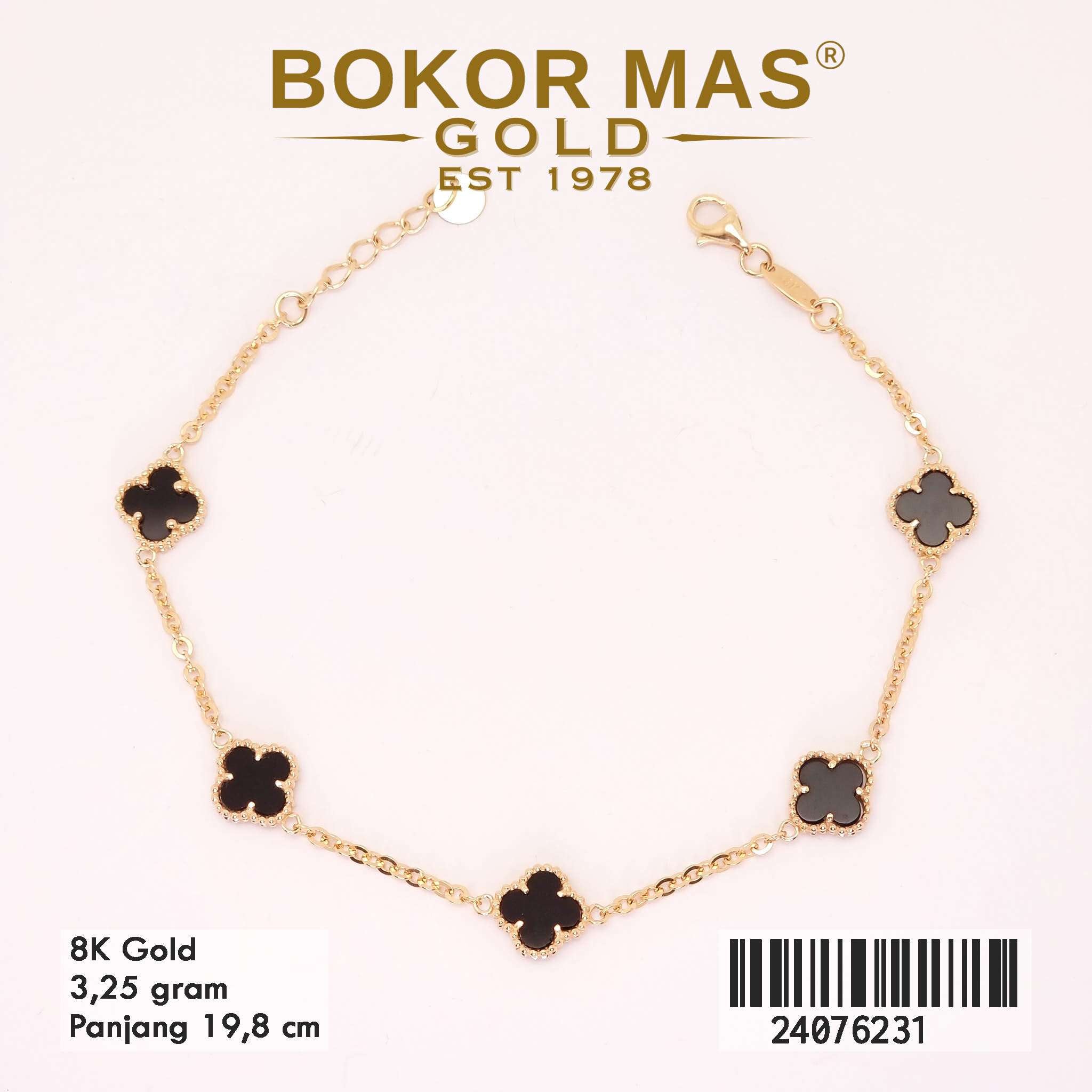 Gelang Tangan Rantai Variasi Clover Hitam - 24076231 - 8K