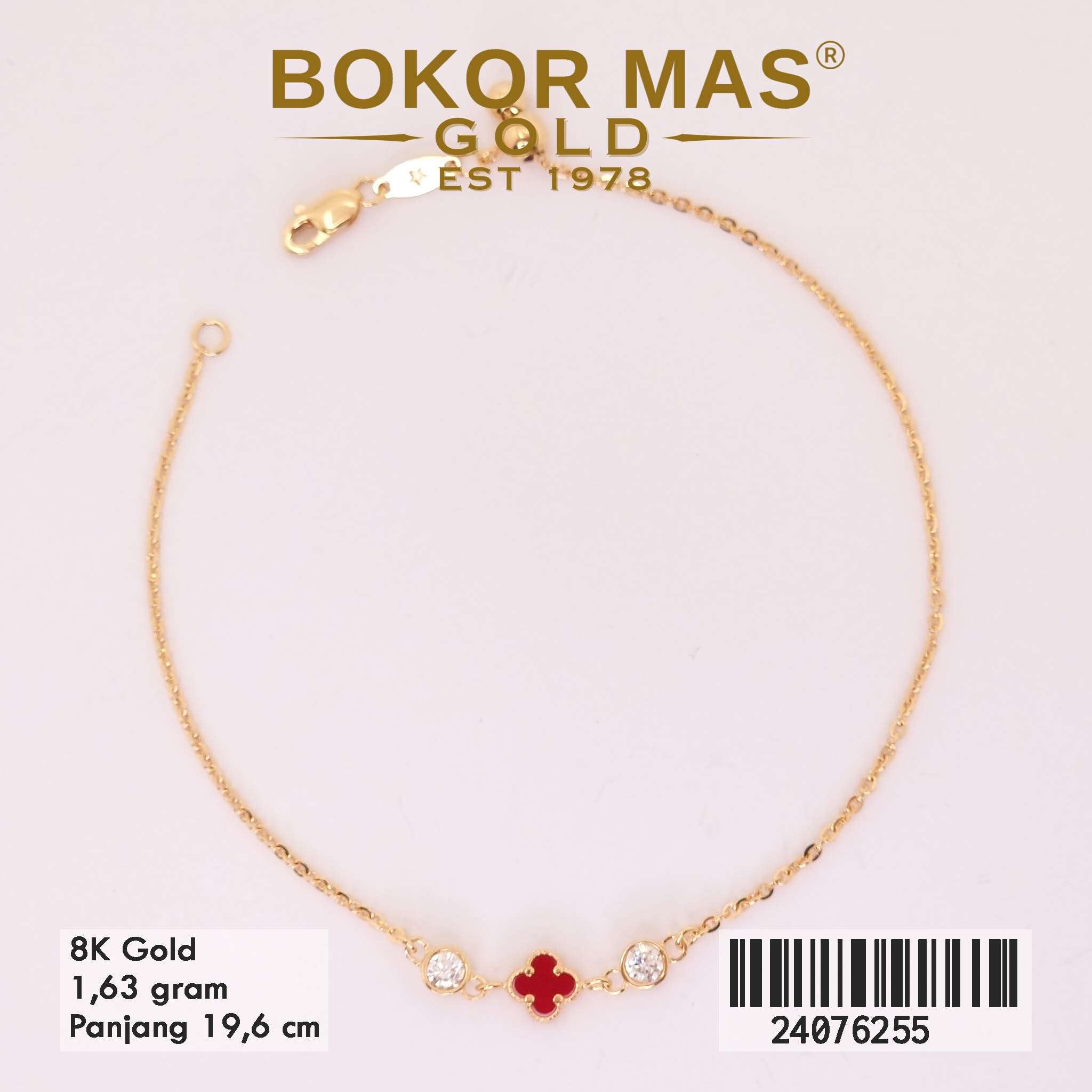Gelang Tangan Rantai Variasi Clover Merah - 24076255 - 8K