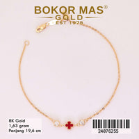 Gelang Emas Rantai Variasi Clover Merah - 24076255 - 8K