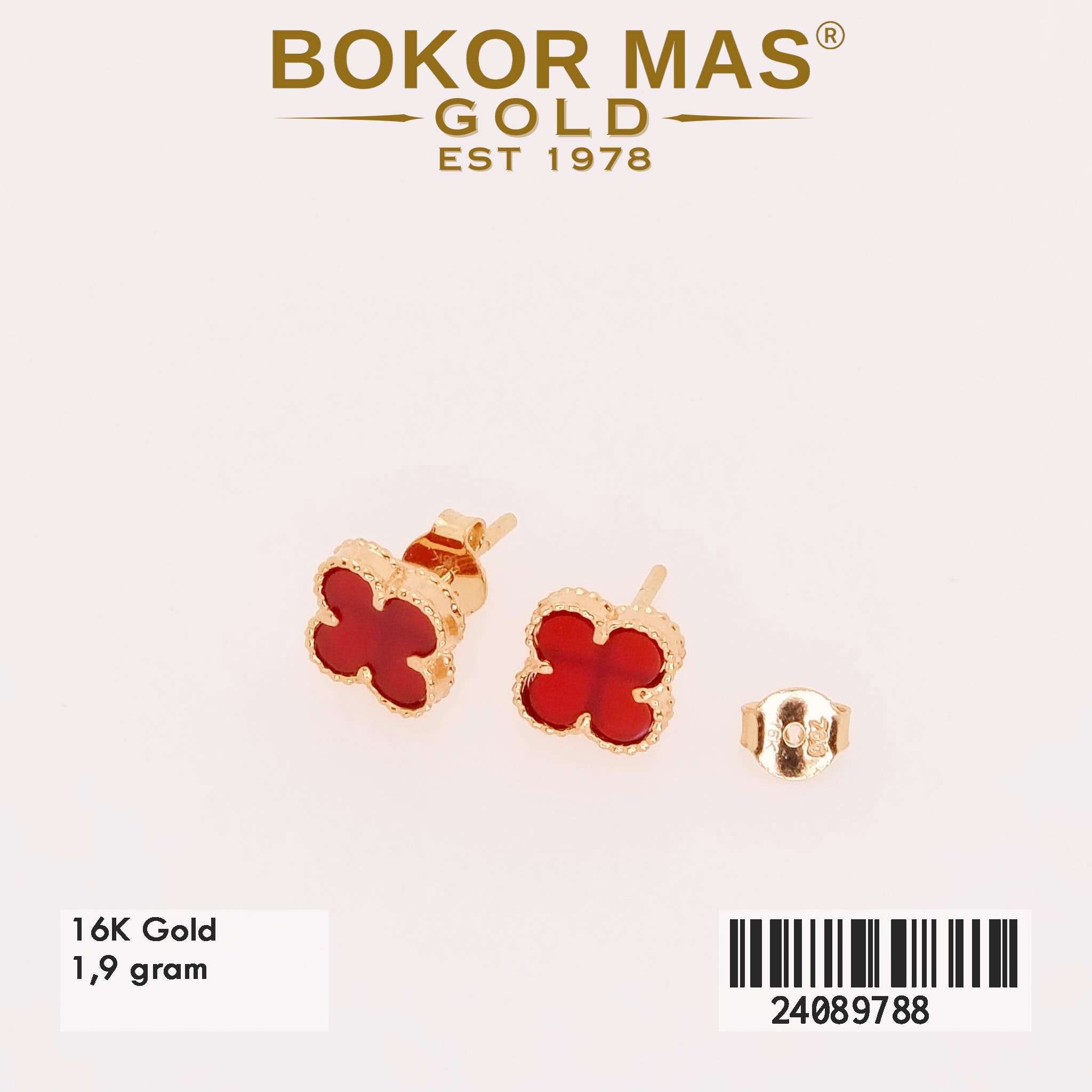 Giwang Tusuk Variasi Clover Merah Emas Asli Kadar 16K 24089788