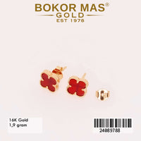 Giwang  Emas Tusuk Variasi Clover Merah - 24089788 - 16K