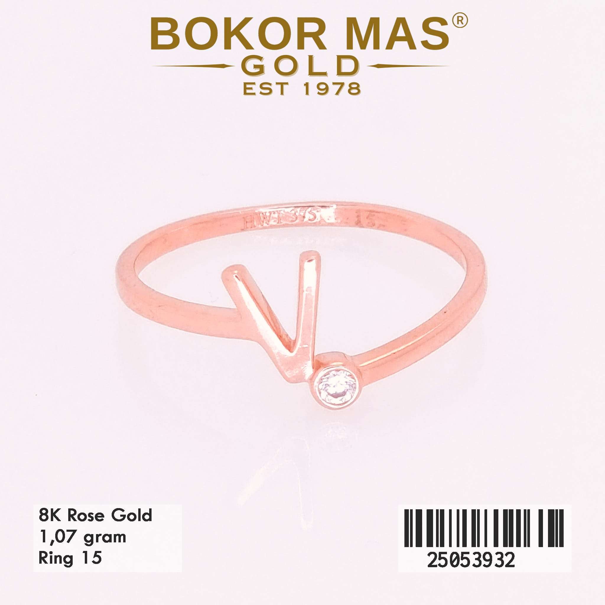 Cincin Emas Variasi Huruf V Permata - 25053932 - 8K