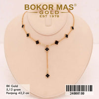 Kalung Emas Variasi Clover Hitam Juntai - 24000180 - 8K