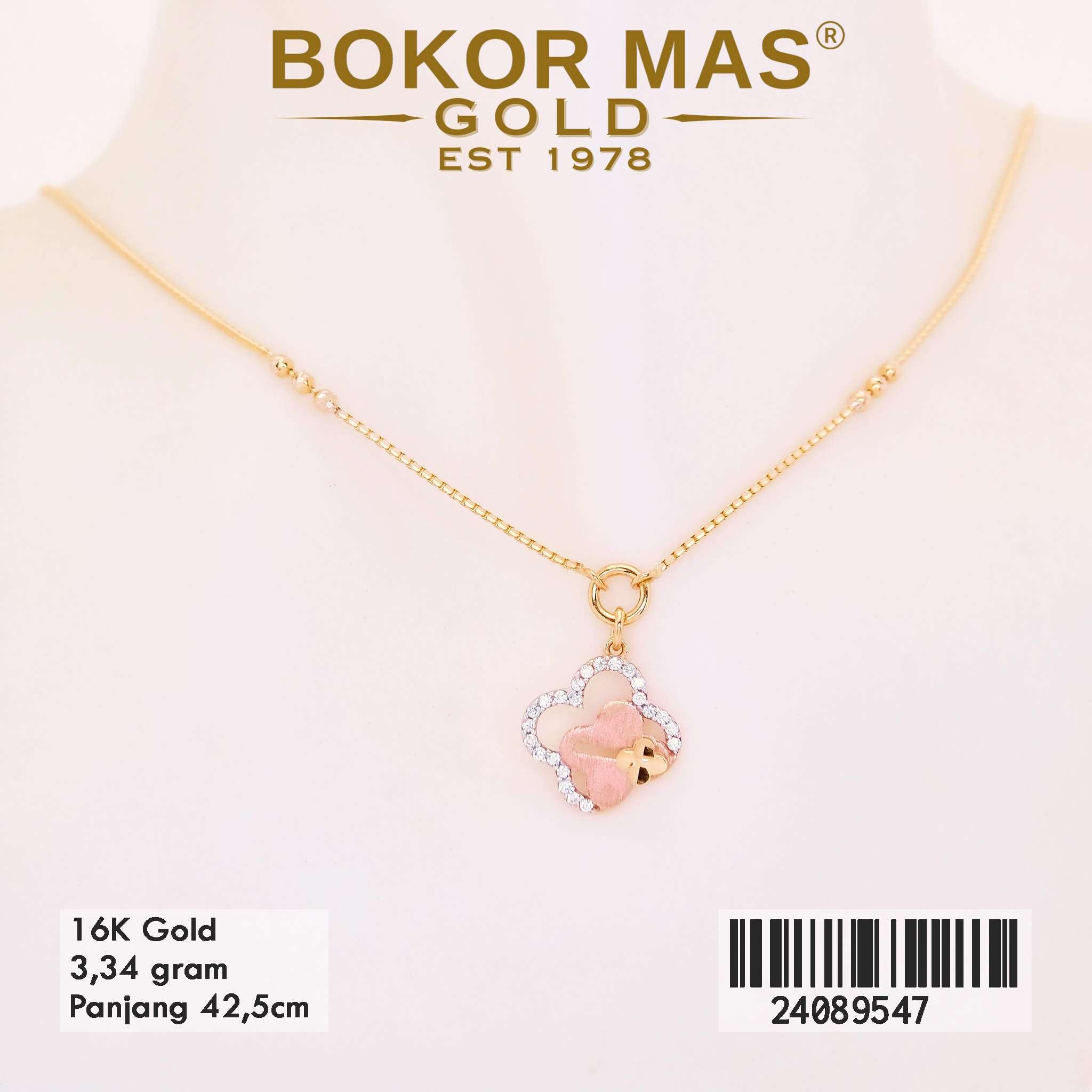 Kalung Italy Santa Variasi Bunga 2D Emas Asli Kadar 16K 24089547
