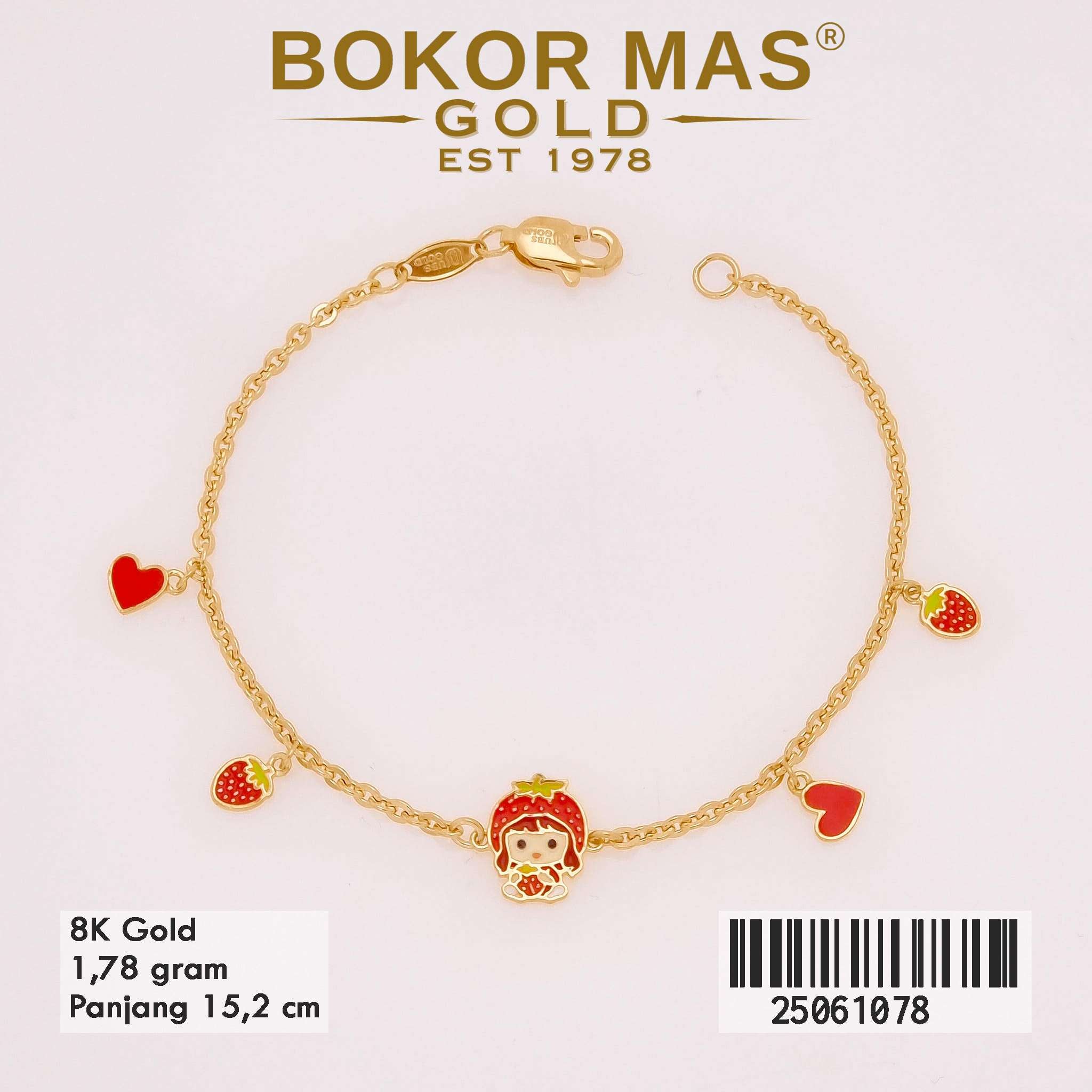 Gelang Emas Rantai Anak Variasi Boneka Strawberry - 25061078 - 8K