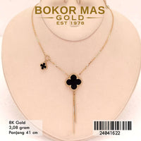 Kalung Emas Siyem Variasi Clover Hitam Juntai - 24041622 - 8K