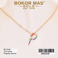 Kalung  Emas Huruf P Variasi Permata - 24054250 - 8K