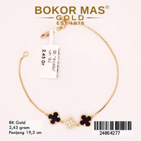Gelang Emas  Rantai Variasi Clover Hitam - 24064277 - 8K
