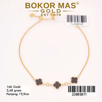 Gelang Emas  Rantai Siem Variasi Clover Hitam - 23089871 - 16K